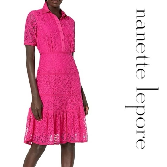 SOLD !!!Nanette Lepore Lace Shirt Collar Dress Pink size 6US - Picture 3 of 7